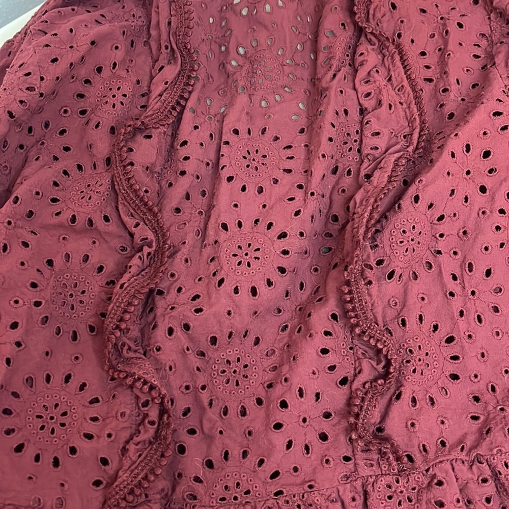 Madewell Long Sleeve Maroon Eyelet Detailed Blouse Size Small - Picture 9 of 11